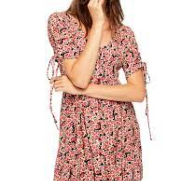 Free People Red Floral Lace Up Summer Short Dress Sz XS - Picture 16 of 16